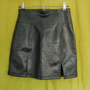 Free People Black Faux Leather Mini-Skirt, size 2